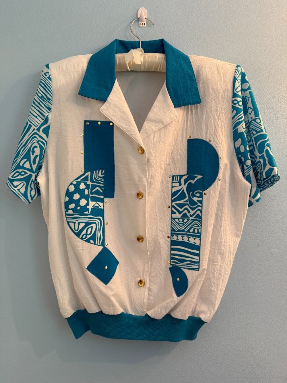 1980s Vintage Blue Geometric Windbreaker Pullover Regal Size XL